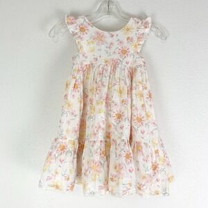 Shabby Chic Dress Girls 5T Floral Tiered Lined Cottage Ruffle Lace Trim Cotton